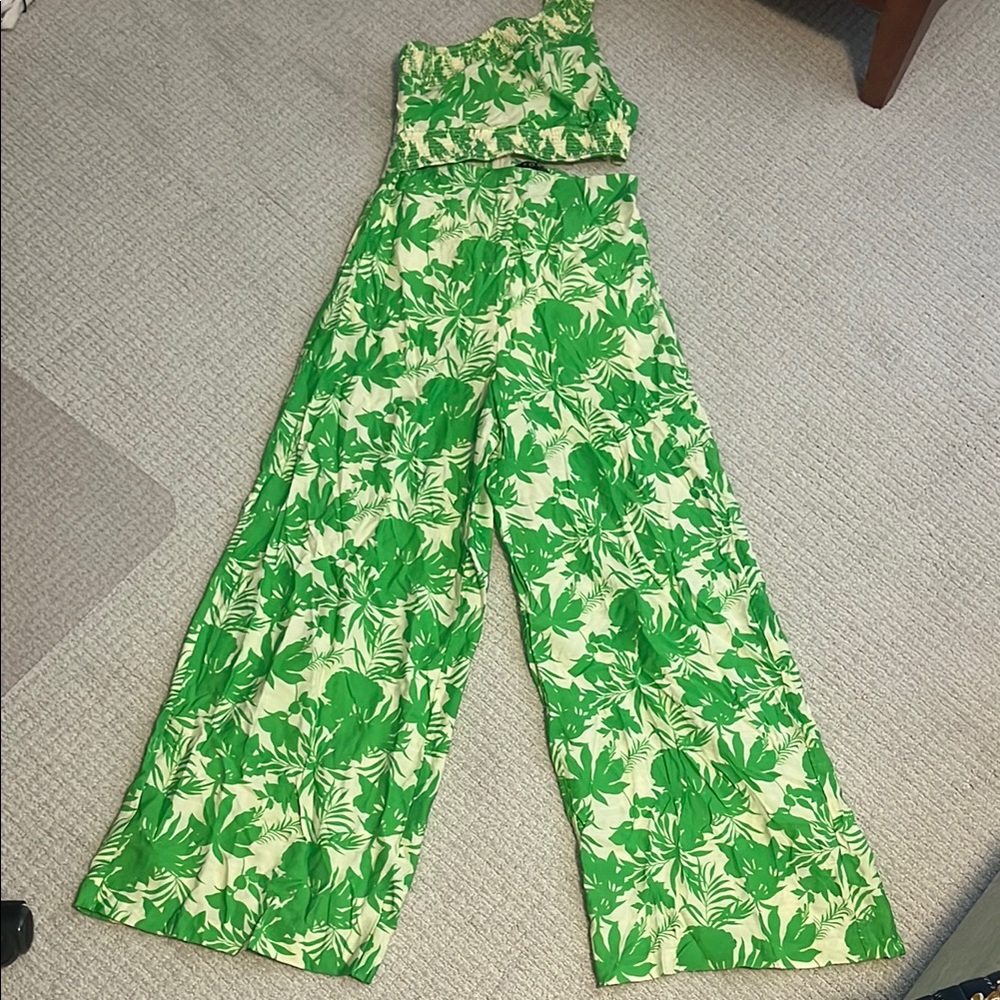 Green Floral Wide-Leg Jumpsuit